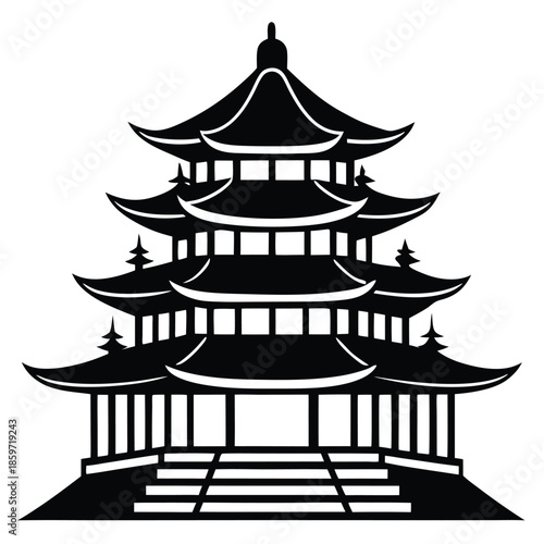 pagoda line art silhouette vector illustration