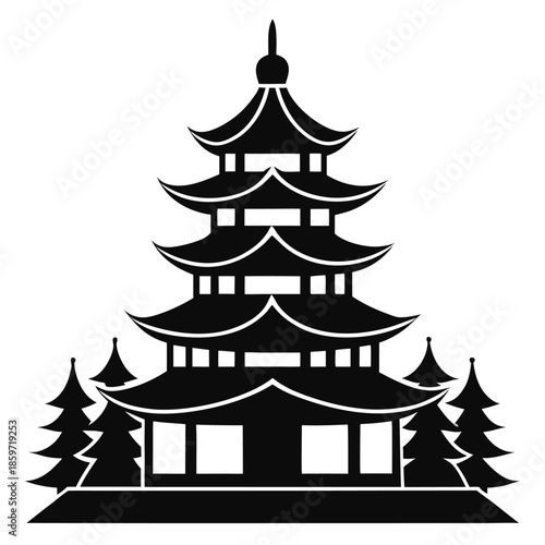 pagoda line art silhouette vector illustration