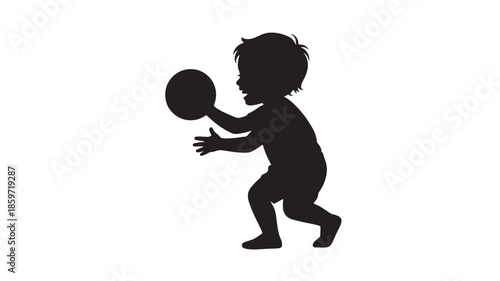 Baby Playing with Ball in Silhouette Style with Dramatic Lighting on White Background for Childcare Advertising