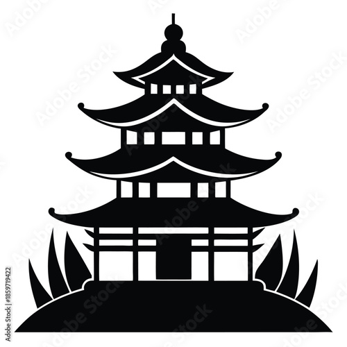 pagoda line art silhouette vector illustration
