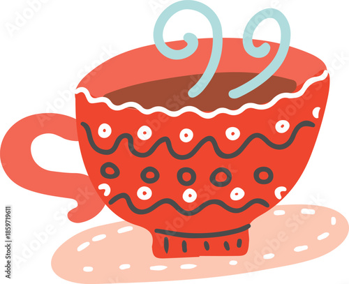 Decorative red coffee cup with steam