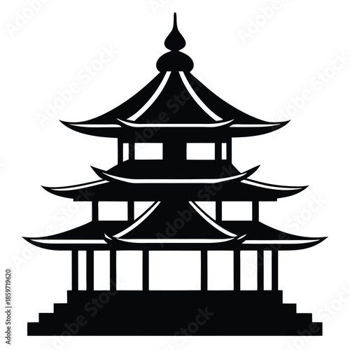 pagoda line art silhouette vector illustration