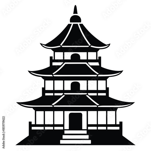 pagoda line art silhouette vector illustration
