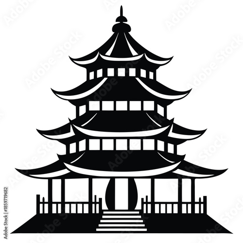 pagoda line art silhouette vector illustration