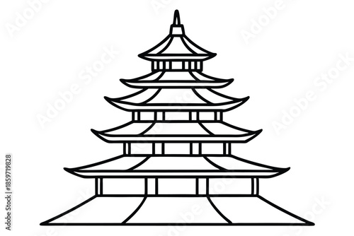pagoda line art silhouette vector illustration
