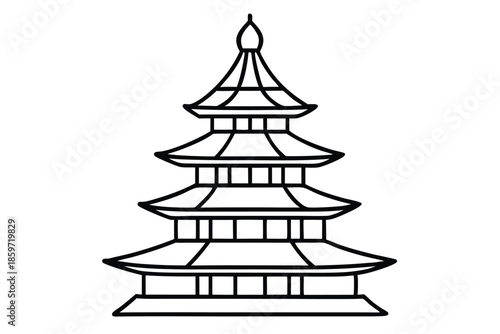 pagoda line art silhouette vector illustration