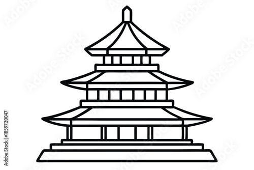 pagoda line art silhouette vector illustration
