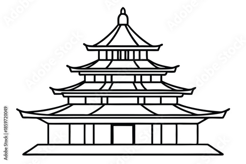 pagoda line art silhouette vector illustration