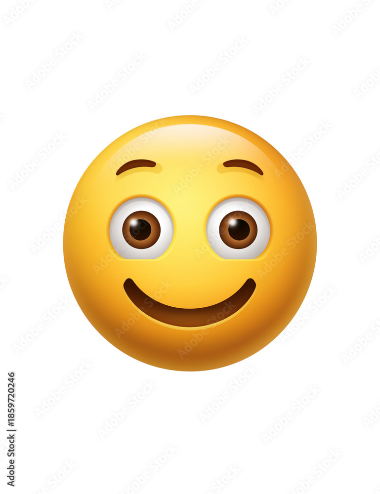 Fototapeta premium A bright yellow smiley face emoji with wide open eyes and a broad smile isolated on a transparent background