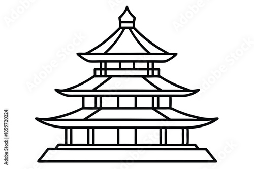 pagoda line art silhouette vector illustration