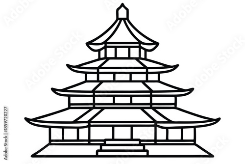 pagoda line art silhouette vector illustration