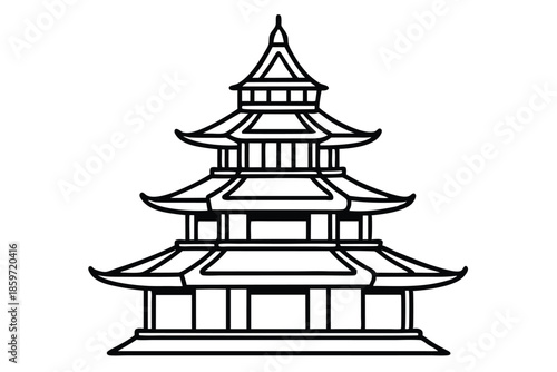 pagoda line art silhouette vector illustration