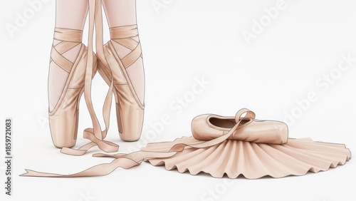 Elegant ballet pointe shoes and dancer's feet in rehearsal style.