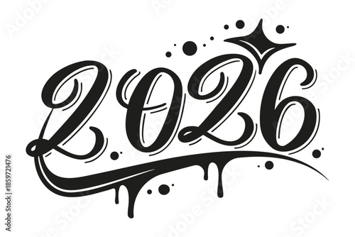 Stylish graffiti art of the year 2026 with dripping effect Vector