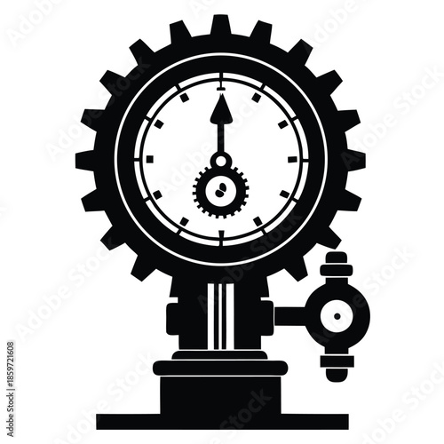 old style steampunk pressure gauge line art silhouette vector illustration