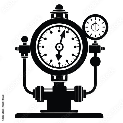 old style steampunk pressure gauge line art silhouette vector illustration