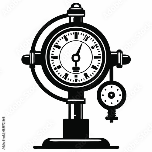 old style steampunk pressure gauge line art silhouette vector illustration