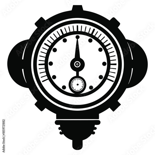 old style steampunk pressure gauge line art silhouette vector illustration