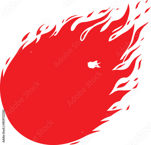 Red abstract fiery comet or meteor with trailing flames on a white background fire