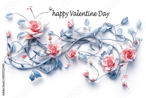 Happy valentine day roses isolated on white background