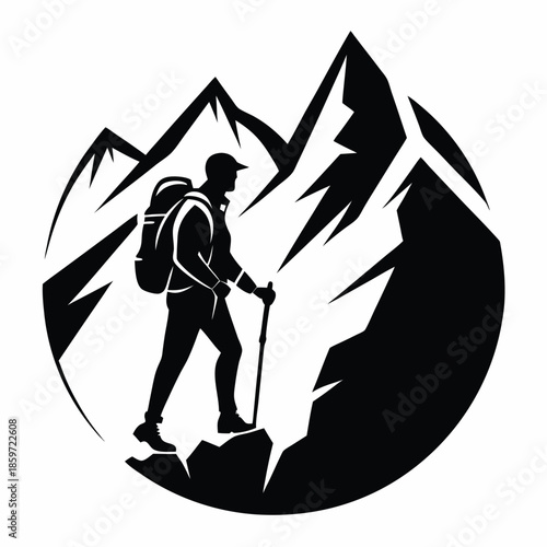 mountain climber line art silhouette vector illustration