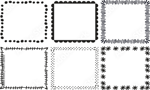 Six Hand Drawn Square Frames with Decorative Borders
