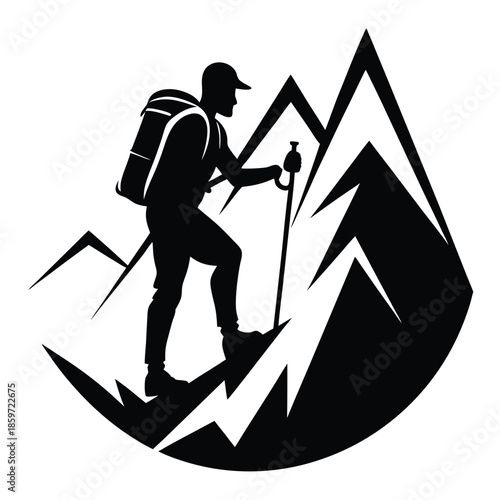 mountain climber line art silhouette vector illustration