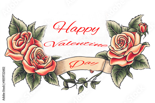 Happy valentine day roses isolated on white background