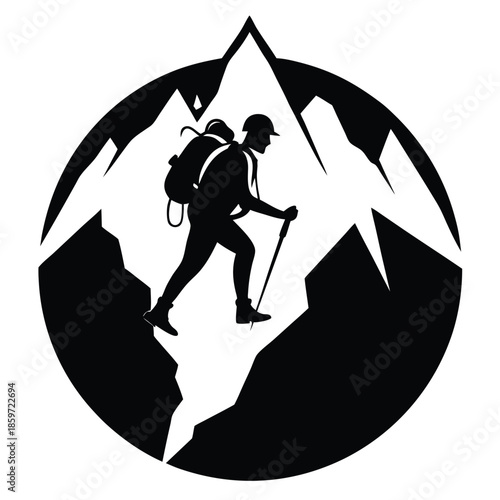 mountain climber line art silhouette vector illustration