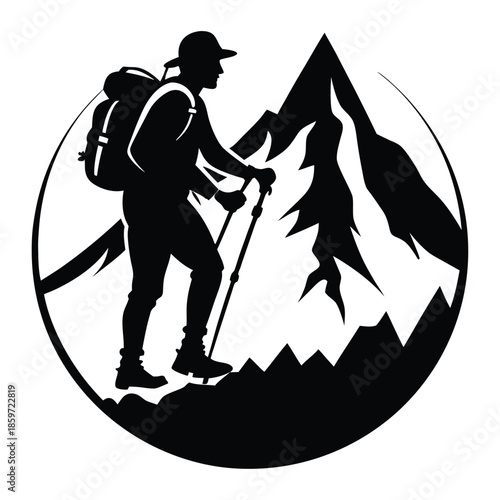mountain climber line art silhouette vector illustration