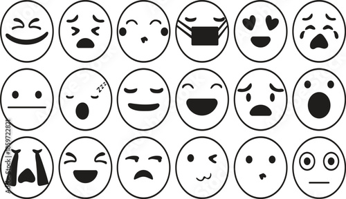 Set of Black and White Emoji Faces