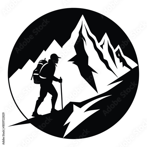 mountain climber line art silhouette vector illustration