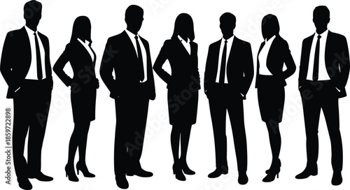 Business professionals silhouettes standing together, diverse corporate team, leadership, teamwork, modern office success concept strategy