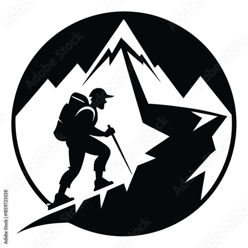 mountain climber line art silhouette vector illustration