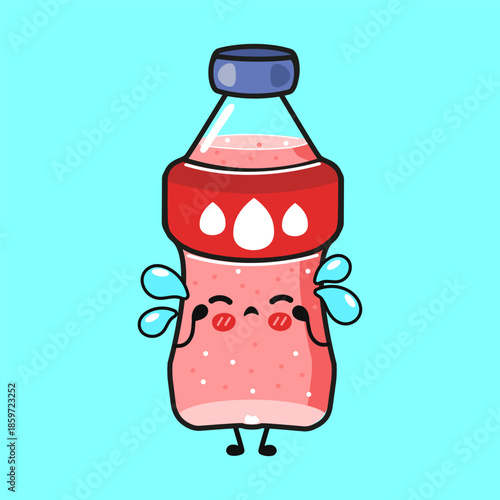 Cute pink soda bottle crying sad emotion