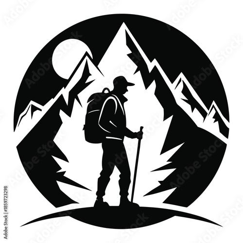 mountain climber line art silhouette vector illustration