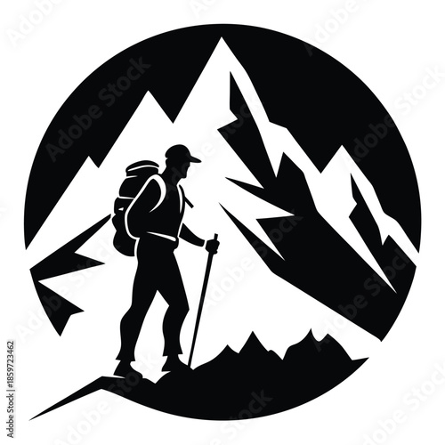 mountain climber line art silhouette vector illustration