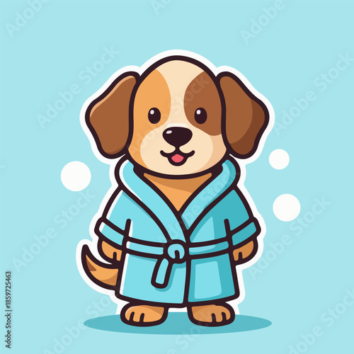 Dog in bathrobe, vector art illustration.