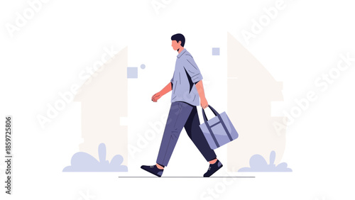 Business Professional Walking with Bag in Modern Residential Neighborhood