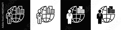 Outsourcing  Icon Set White And Black Background Style