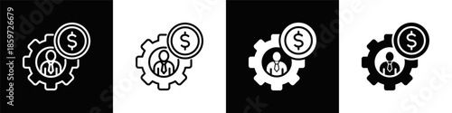 Business Management  Icon Set White And Black Background Style