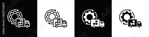 Supply Chain Management  Icon Set White And Black Background Style