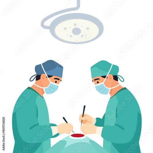 Surgeons during surgery, vector art illustration.