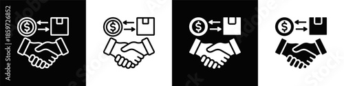 Trade  Icon Set White And Black Background Style