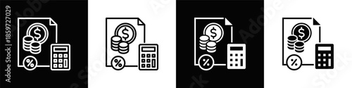 Budget  Icon Set White And Black Background Style