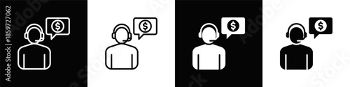 Customer Service  Icon Set White And Black Background Style
