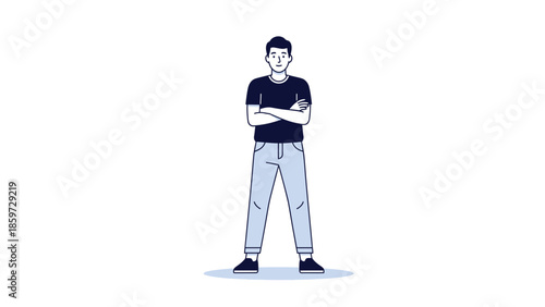 Minimalist Illustration of a Confident Young Man Standing with Arms Crossed in Casual Attire