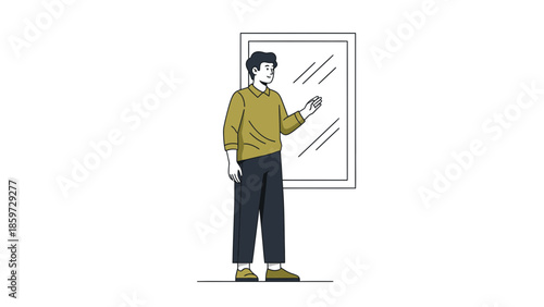 Minimalist Illustration of a Man Looking into a Mirror with a Modern Flat Design Style