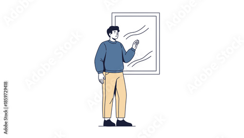 Minimalist Illustration of a Person Looking Out the Window in Casual Clothing