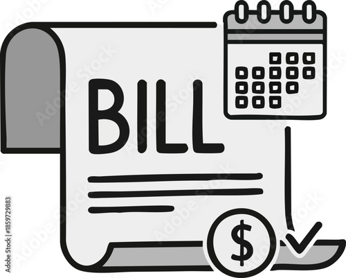 Hand drawn bill payment reminder with calendar and money icon concept
